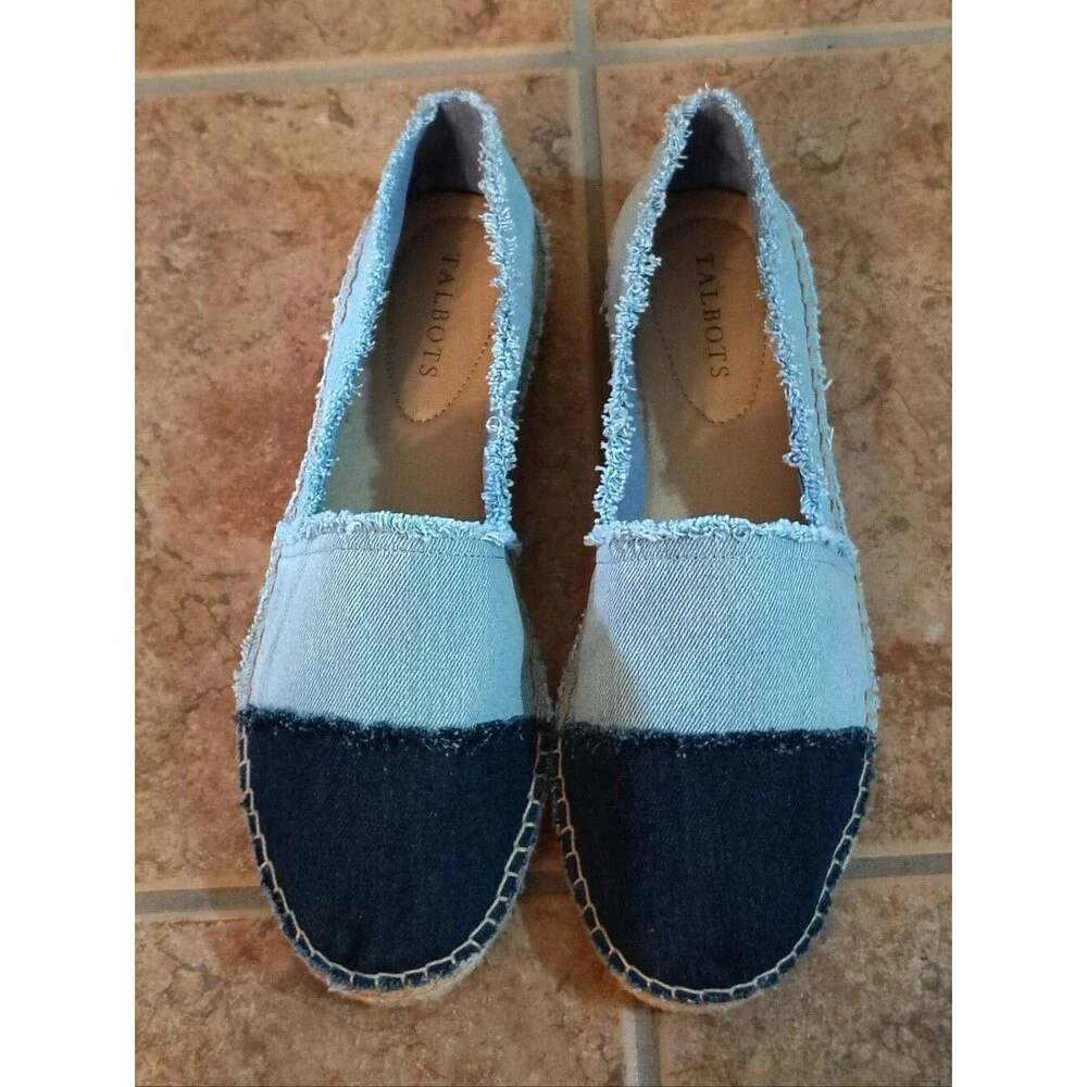 NWT Talbots Izzy Frayed Denim Boho Flat Espadrilles